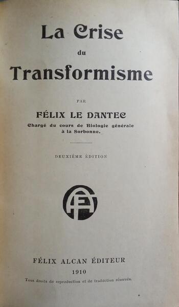 LA CRISE DU TRANSFORMISME.