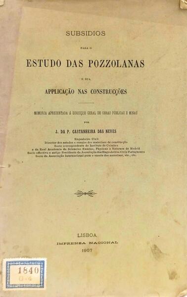 SUBSIDIOS PARA O ESTUDO DAS POZZOLANAS E SUA APPLICAÇÃO NAS CONSTRUCÇÕES.
