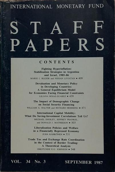 INTERNATIONAL MONETARY FUND STAFF PAPERS, VOL. 34, N.º 3, SEPTEMBER 1987.