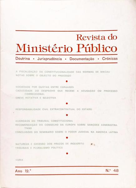 REVISTA DO MINISTÉRIO PÚBLICO, ANO 12.º, N.º 48, OUTOBRO-DEZEMBRO 1991.