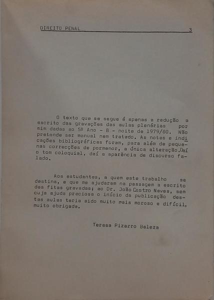 DIREITO PENAL, AULAS PLENÁRIAS AO 5.ª ANO B, NOITE DE 1979-1980.