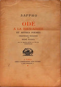 SAPPHO ODE A LA BIEN-AIMÉE ET AUTRES POÈMES.