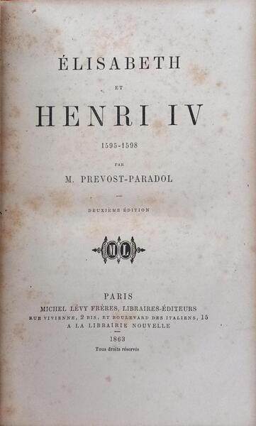 ÉLISABETH ET HENRI IV, 1595-1598.