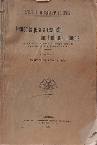 ELEMENTOS PARA A RESOLUÇÃO DOS PROBLEMAS COLONIAIS.
