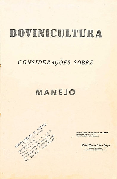 BOVINICULTURA: CONSIDERAÇÕES SOBRE MANEJO.