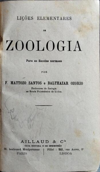 LIÇÕES ELEMENTARES DE ZOOLOGIA PARA AS ESCOLAS NORMAES.