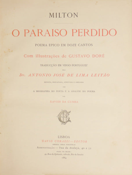 O PARAISO PERDIDO. [ED. 1884 - COMPLETO]