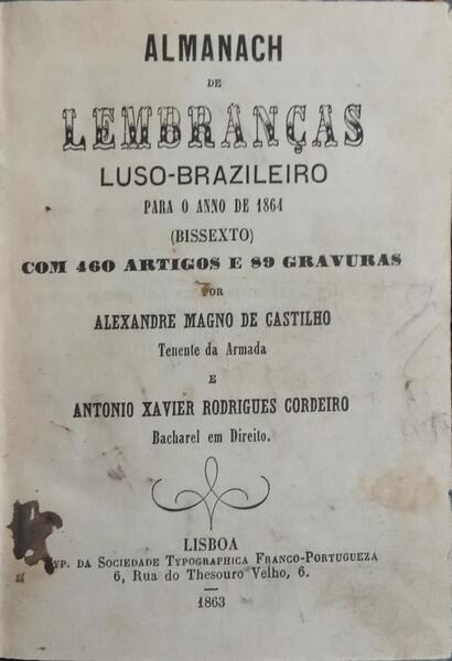 ALMANACH DE LEMBRANÇAS LUSO-BRAZILEIRO PARA O ANNO DE 1864.