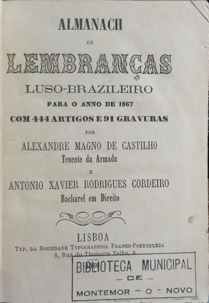 ALMANACH DE LEMBRANÇAS LUSO-BRAZILEIRO PARA O ANNO DE 1867.