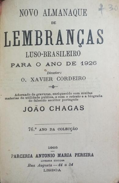 NOVO ALMANAQUE DE LEMBRANÇAS LUSO-BRASILEIRO PARA O ANO DE 1926.
