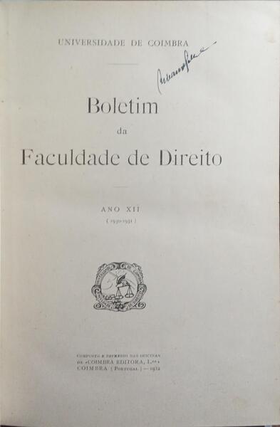 BOLETIM DA FACULDADE DE DIREITO ANO XII (1930-1931).