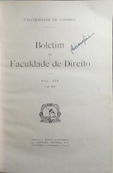 BOLETIM DA FACULDADE DE DIREITO VOL. XIV (1937-1938).