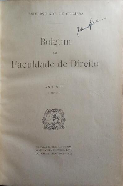 BOLETIM DA FACULDADE DE DIREITO ANO XIII (1932-1934).