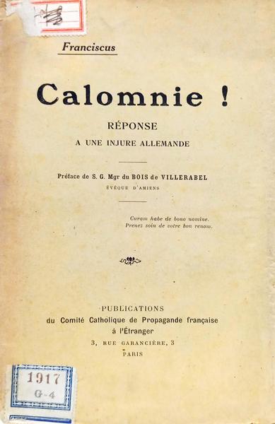 CALOMNIE! RÉPONSE A UNE INJURE ALLEMANDE.