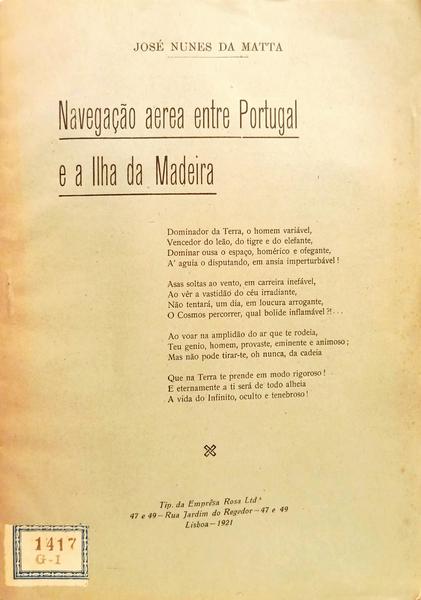 NAVEGAÇÃO AÉREA ENTRE PORTUGAL E A ILHA DA MADEIRA.