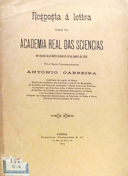 RESPOSTA Á LETTRA DADA NAS ACADEMIA REAL DAS SCIENCIAS.
