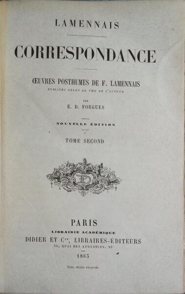 CORRESPONDANCE. [2 VOLS.]