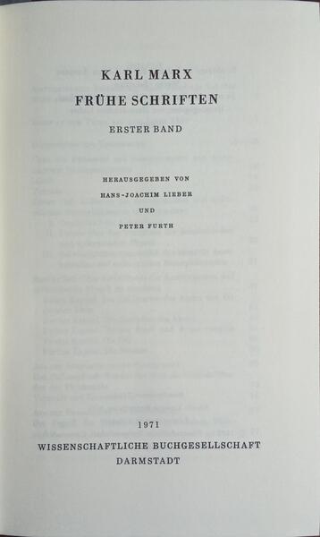 FRÜHE SCHRIFTEN, ERSTER BAND.