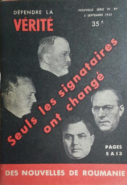 DÉFENDRE LA VÉRITÉ, NOUVELLE SÉRIE, N.º 89, SEPTEMBRE 1953.