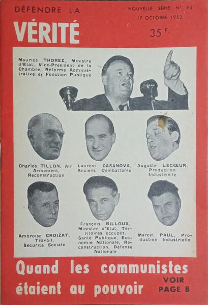 DÉFENDRE LA VÉRITÉ, NOUVELLE SÉRIE, N.º 95, OCTOBRE 1953.