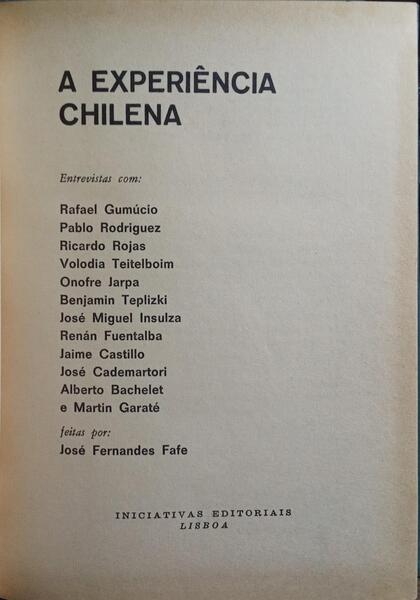 A EXPERIÊNCIA CHILENA. [ENCADERNADO]