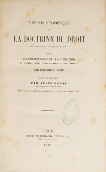 ÉLÉMENTS MÉTAPHYSIQUES DE LA DOCTRINE DU DROIT.