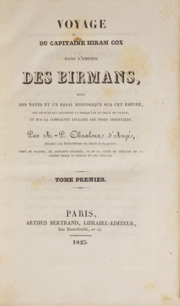 VOYAGE DU CAPITAINE HIRAM COX DANS L'EMPIRE DES BIRMANS,