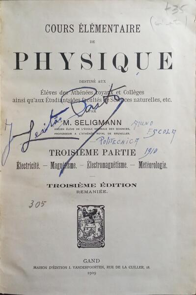 COURS ÉLÉMENTAIRE DE PHYSIQUE.