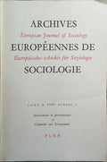 ARCHIVES EUROPÉENNES DE SOCIOLOGIE, TOME X, NUMÉROS 1 E 2, 1969.