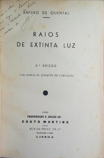 RAIOS DE EXTINTA LUZ. [2.ª EDIÇÃO]
