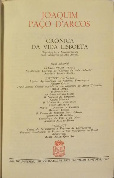 CRÔNICA DA VIDA LISBOETA. [DEDICATÓRIA DO AUTOR]