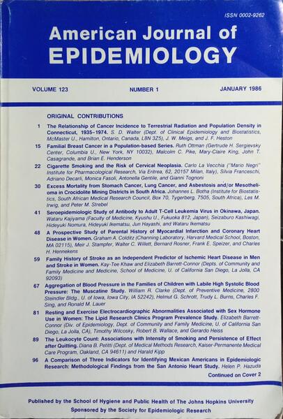 AMERICAN JOURNAL OF EPIDEMIOLOGY, VOLUME 123, N.º 1, JANUARY 1986.