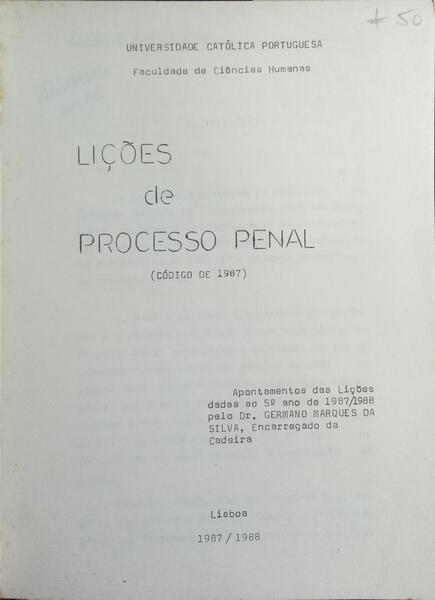 LIÇÕES DE PROCESSO PENAL. CÓDIGO DE 1987.