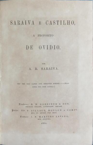 SARAIVA E CASTILHO, A PROPOSITO DE OVIDIO.