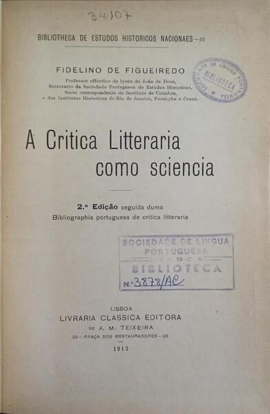 A CRITICA LITTERARIA COMO SCIENCIA.