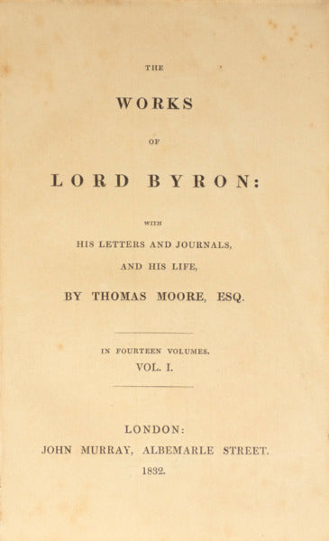 THE WORKS OF LORD BYRON. [ENCADERNAÇÕES ORIGINAIS - 1.ª TIRAGEM]