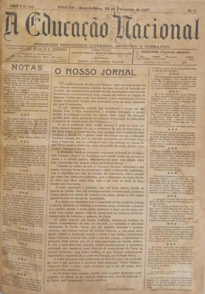 EDUCAÇÃO (A) NACIONAL, ANO I, N.º 1, FEVEREIRO 1927 - ANO I, N.º 52, FEVEREIRO 1928.