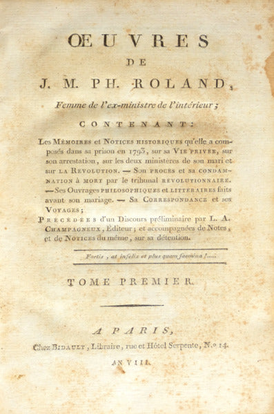 OEUVRES DE J. M. PH. ROLAND,