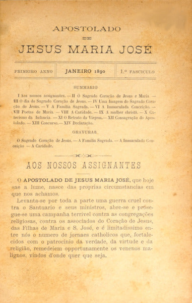 APOSTOLADO DE JESUS MARIA JOSÉ, PRIMEIRO ANNO, 1.º FASCÍCULO, JANEIRO 1890 - SEGUNDO ANNO, 24.º FASCÍCULO, DEZEMBRO 1891. [2 VOLS.]