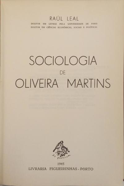 SOCIOLOGIA DE OLIVEIRA MARTINS.