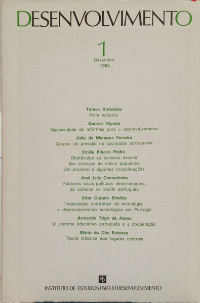 DESENVOLVIMENTO, ANO I, N.º 1, DEZEMBRO 1984.