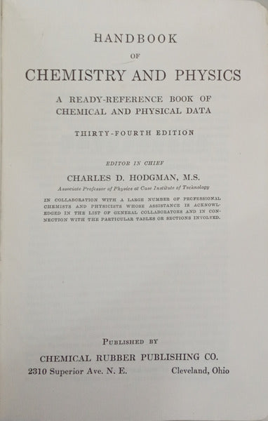 HANDBOOK OF CHEMISTRY AND PHYSICS.