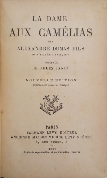 DUMAS FILS. (Alexandre) LA DAME AUX CAMÉLIAS.