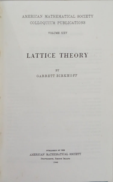 BIRKHOFF. (Garrett) LATTICE THEORY.