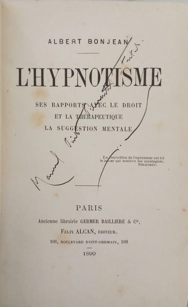 BONJEAN. (Albert) L'HYPNOTISME.