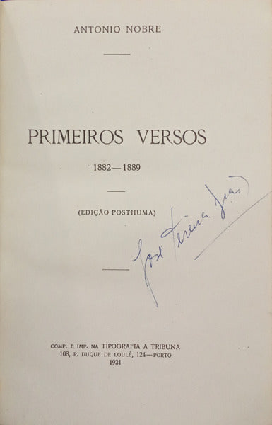 NOBRE. (António) PRIMEIROS VERSOS 1882-1889.