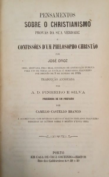 DROZ. (José) PENSAMENTOS SOBRE O CHRISTIANISMO.