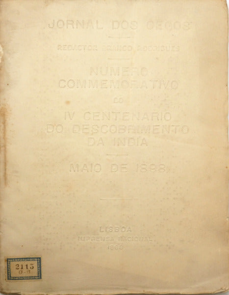 JORNAL DOS CEGOS, NUMERO COMMEMORATIVO DO IV CENTENÁRIO DO DESCOBRIMENTO DA INDIA, MAIO DE 1898. [LIVRO IMPRESSO EM BRAILLE]