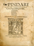 PÍNDARO e Johannes Lonicer. PINDARI POETAE VETVSTISSIMI, LYRICORVMQVE OMNIVM PRINCIPIS.