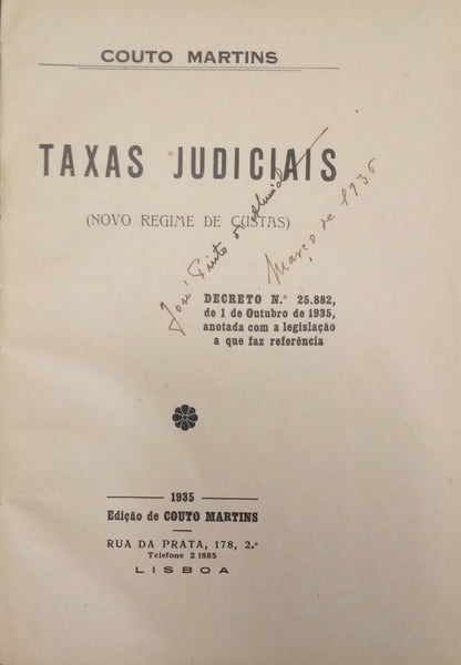 COUTO MARTINS. TAXAS JUDICIAIS (NOVO REGIME DE CUSTAS).
